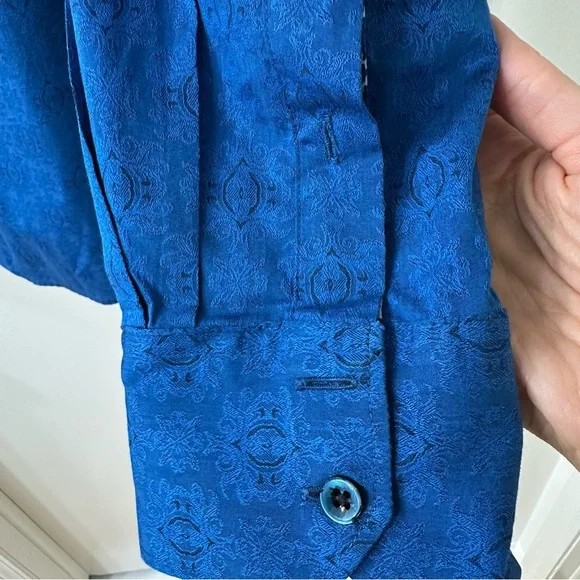 Robert Graham Cullen Blue Jacquard Flip Cuff Dress Shirt, NWOT, Size 1XLT - Picture 9 of 12